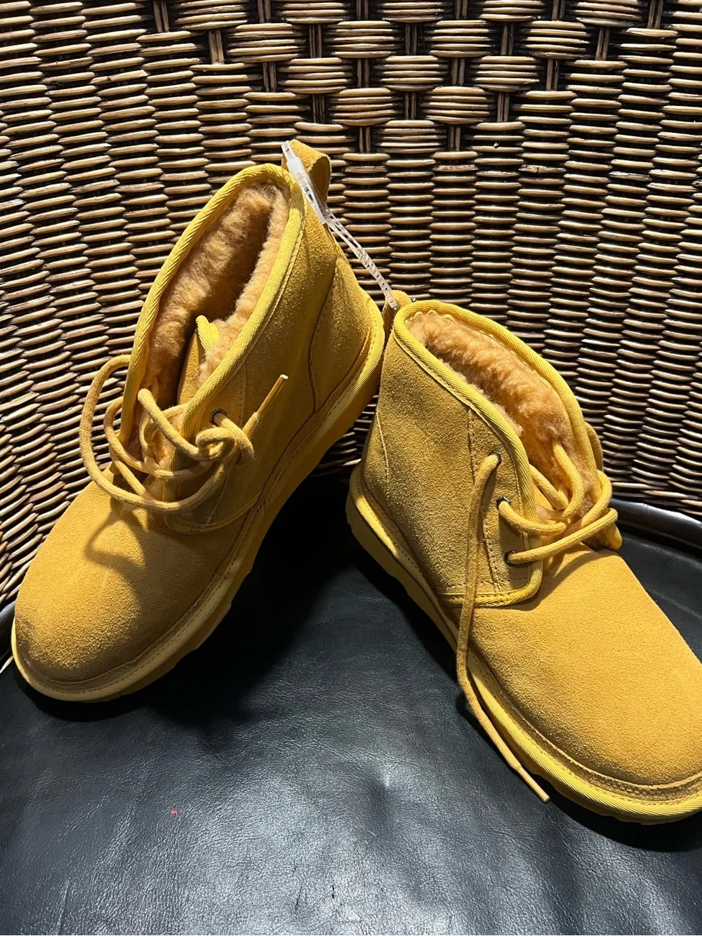 UGG mustard yellow suede lace-up shearling boots